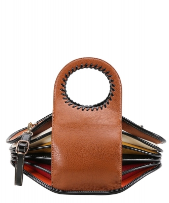 Accordion Stched Handle Satchel DW-7094 BROWN